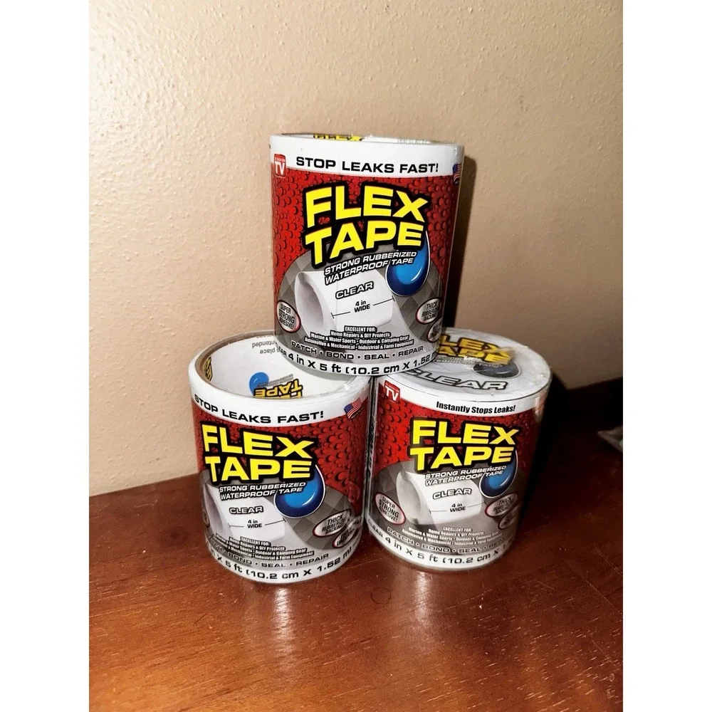 Flex‎ Seal Flex Tape 4 in. X 5 ft. Clear Waterproof Strong Rubberized - 3 Rolls